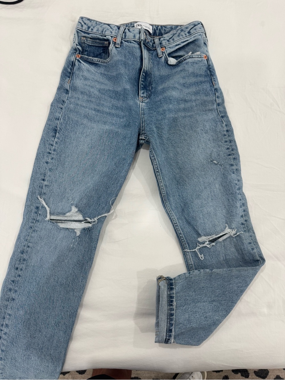 Zara Light Blue High Rise Distressed Jeans
